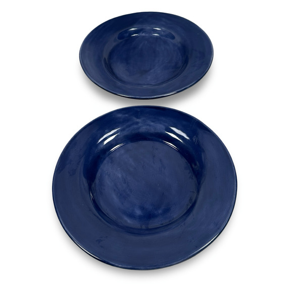 Pottery Barn Sausalito Dinner Plates 12.5" Sapphire Blue Round Lot of 2 - Picture 1 of 6